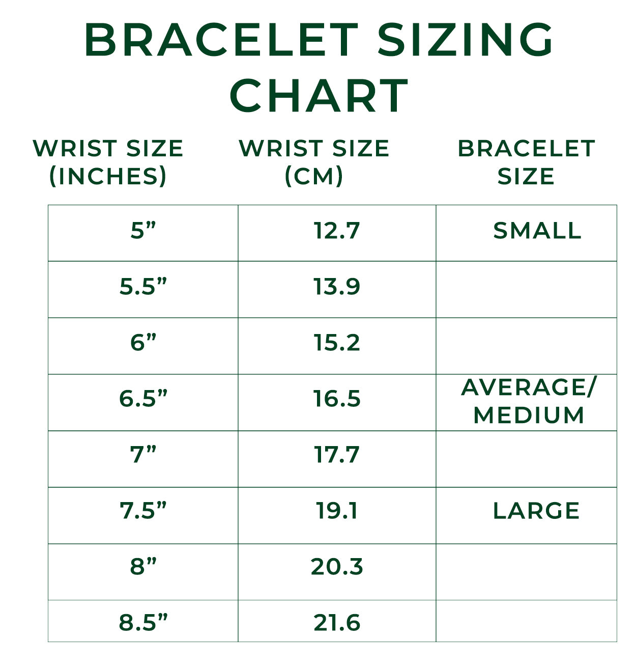 Bracelets Size Chart – DivineJ