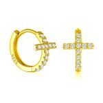 Cross Earring Sterling Silver 925 18K Gold Plated with Zircon (1 Piece)